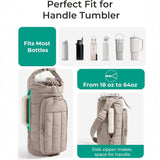 Camel Quilted Water Bottle Carrier Bag with Large Phone Pocket - Insulated Tumbler Pouch with Adjustable Shoulder Strap - Crossbody Water Bottle Holder for18oz to 64ozTumblers, Gym, and Travel