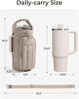 Dark Pink Quilted Water Bottle Carrier Bag with Large Phone Pocket - Insulated Tumbler Pouch with Adjustable Shoulder Strap - Crossbody Water Bottle Holder for18oz to 64ozTumblers, Gym, and Travel
