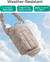 Dark Pink Quilted Water Bottle Carrier Bag with Large Phone Pocket - Insulated Tumbler Pouch with Adjustable Shoulder Strap - Crossbody Water Bottle Holder for18oz to 64ozTumblers, Gym, and Travel