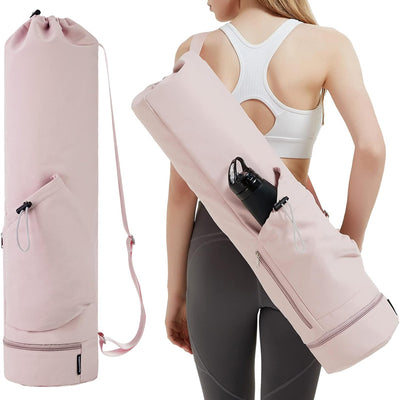 Pink Professional Yoga Mat Carrying Bag - 31 Inch Large Capacity Fitness Storage Pouch with Adjustable Shoulder Strap and Accessory Pocket - Fits Mats up to 10mm Thickness