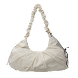 Beige Large Capacity Ruched Travel Duffel Bag - Stylish Yoga Mat Storage Shoulder Bag - Lightweight Gym Fitness Tote with Drawstring Detail for Weekend Getaways and Sports