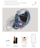 Trendy Denim Crescent Bag - Distressed Star Punk Style Crossbody Handbag - Chic Small Hobo Bag for Women - Spicy Girl Streetwear Aesthetic