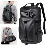 Black Large Capacity Men's Travel Backpack with Shoe Compartment - Water-Resistant Coated Fabric Business Weekender Bag - Casual Duffel Backpack with Dry-Wet Separation for Gym, Hiking, and 14-Inch Laptop - Front View