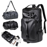 Black Large Capacity Men's Travel Backpack with Shoe Compartment - Water-Resistant Coated Fabric Business Weekender Bag - Casual Duffel Backpack with Dry-Wet Separation for Gym, Hiking, and 14-Inch Laptop - Side View