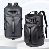 Black Large Capacity Men's Travel Backpack with Shoe Compartment - Water-Resistant Coated Fabric Business Weekender Bag - Casual Duffel Backpack with Dry-Wet Separation for Gym, Hiking, and 14-Inch Laptop - 45-Degree Angle