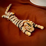 Luxury Vintage Large Tiger Brooch - 10-Inch Pouncing Wild Cat Pin with Sparkling Crystal Rhinestones and Gold-Tone Finish - Statement Animal Jewelry for Coats and Suits - Front View