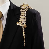 Luxury Vintage Large Tiger Brooch - 10-Inch Pouncing Wild Cat Pin with Sparkling Crystal Rhinestones and Gold-Tone Finish - Statement Animal Jewelry for Coats and Suits - Side View