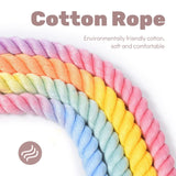 Grey Hand-Woven Rainbow Cotton Rope Dog Leash and Collar Set - Adjustable Veg-Tanned Leather Trim with Heavy Duty Metal Hardware - 150cm Training Lead and S Size Collar