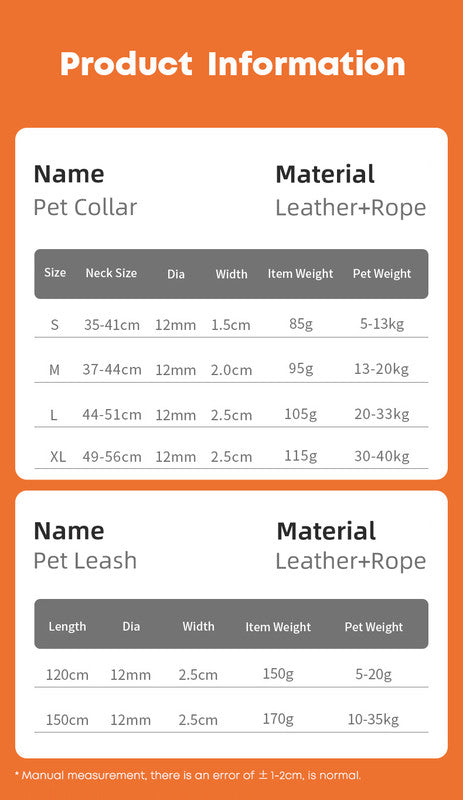 Grey Hand-Woven Rainbow Cotton Rope Dog Leash and Collar Set - Adjustable Veg-Tanned Leather Trim with Heavy Duty Metal Hardware - 150cm Training Lead and S Size Collar