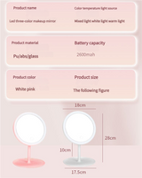 3PCS LED Makeup Mirror with Lights - Portable Tabletop Vanity Mirror, INS Style, White - Rear View