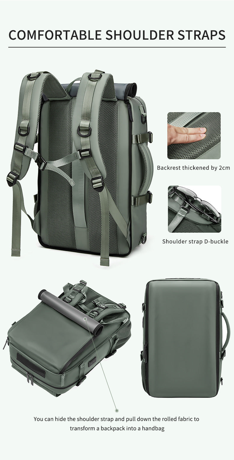 Army Green Large Capacity 16-Inch Laptop Travel Backpack - Anti-Theft Professional Business Bag with Spring Buckle - Durable Oxford Cloth Outdoor Rucksack for Men and Women