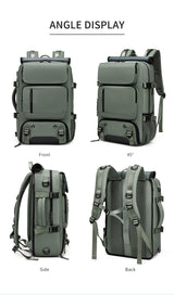 Green Large Capacity 16-Inch Laptop Travel Backpack - Anti-Theft Professional Business Bag with Spring Buckle - Durable Oxford Cloth Outdoor Rucksack for Men and Women