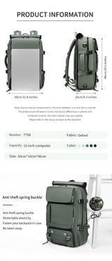 Purple Large Capacity 16-Inch Laptop Travel Backpack - Anti-Theft Professional Business Bag with Spring Buckle - Durable Oxford Cloth Outdoor Rucksack for Men and Women - Front View
