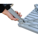 Heavy Duty Aluminum Folding Step Stool - Portable RV Platform and Work Bench with Non-Slip Surface - Collapsible Multi-Purpose Step for Camping, Home, and Outdoor Use - Close-Up Angle