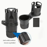 3 PCS Black 2-in-1 Universal Car Cup Holder Expander - 360 Degree Rotating Multifunctional Beverage Rack, Adjustable Upper Base Storage Organizer for Water Bottles, Coffee Mugs and Fast Food Cups - Front View