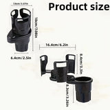 3 PCS Black 2-in-1 Universal Car Cup Holder Expander - 360 Degree Rotating Multifunctional Beverage Rack, Adjustable Upper Base Storage Organizer for Water Bottles, Coffee Mugs and Fast Food Cups - Close-Up Angle