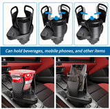 3 PCS Black 2-in-1 Universal Car Cup Holder Expander - 360 Degree Rotating Multifunctional Beverage Rack, Adjustable Upper Base Storage Organizer for Water Bottles, Coffee Mugs and Fast Food Cups - Low Angle