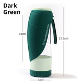 Green 2-in-1 Portable Dog Water Bottle and Food Container - Leaf-Shaped Silicone Travel Bowl for Pets, Leak-Proof Outdoor Dispenser for Walking, Hiking and Traveling, 330ml Capacity