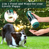 Green 2-in-1 Portable Dog Water Bottle and Food Container - Leaf-Shaped Silicone Travel Bowl for Pets, Leak-Proof Outdoor Dispenser for Walking, Hiking and Traveling, 330ml Capacity