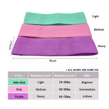 Green-Pink-Purple Fabric Resistance Bands Set - 3 Levels Non-Slip Hip Bands for Strength Training - Front View