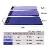 Purple Colour Scheme Fabric Resistance Bands Set - 3 Levels Non-Slip Hip Bands for Strength Training - Front View
