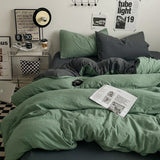 Green-dark grey 1.5m Bed Fitted Sheet Set with 200x230cm Duvet Cover - 4-Piece Bedding Set