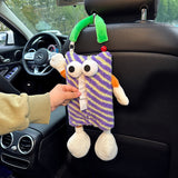 2 PCS Blue Cute Plush Tissue Box Holder with Fun Character Design for Car and Home - Front View