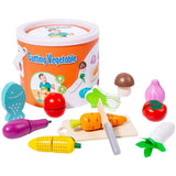 Kids Wooden Vegetable Cutting Toy Set - 18x15cm, Includes Knife, Fish, Carrot, Tomato & More - Side View