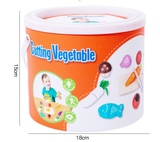Kids Wooden Vegetable Cutting Toy Set - 18x15cm, Includes Knife, Fish, Carrot, Tomato & More - Top-Down View
