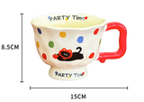 Polka Pet Kitten Cute Ceramic Mug for Women - 370ml Kawaii Coffee Tea Cup Home Use - Front View