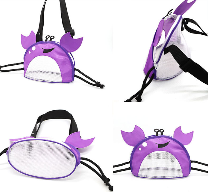 3 PCS Red Cute Crab Mesh Beach Bag for Kids - Shell Collecting Sand Toy Bag for Toddlers