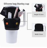 2 PCS Black Customizable Tumbler Pouch - Silicone Water Bottle Accessory Bag with Charm Holes - Phone & Essentials Holder - Front View