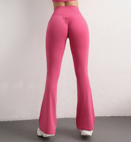 L Pink High Waist Flare Yoga Pants - Women's Bootcut Leggings - Peach Lift, Quick Dry, Workout & Fitness Pants