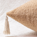 White Modern Minimalist Velvet Pillow Covers - Tassel Accent Cushion Covers - 45x45cm (Set of 2) - Top-Down View