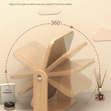 Cartoon Cat Ear Mirror Tabletop Makeup Mirror - Large Wooden Swivel Vanity Mirror for Desk - Side View
