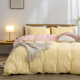 Yellow-pink 1.8m (Duvet Cover 180*220cm) Luxurious Soft Brushed Microfiber 4-Piece Bedding Set - Pur