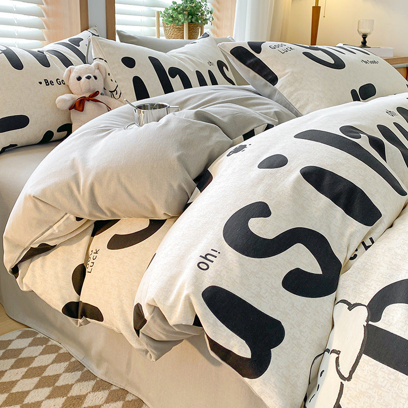 Funny Alphabet Thick Brushed Cotton 4-Piece Bed Sheet Set (1.5m Bed) - Fits 200x230cm Duvet