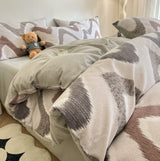 Grey Thick Brushed Cotton 4-Piece Bed Sheet Set (1.5m Bed) - Fits 200x230cm Duvet