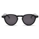 Tortoiseshell All Gray Tortoiseshell Feet Retro Round Polarized Sunglasses - Black Frame - Fashion UV Protection - Front View