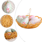 Brown Rabbits Five Sets Of Six Each Easter Egg Hanging Ornament Set with Creative Woven Basket - Festive Decor for Home Scenes
