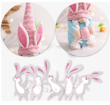 Pink Fat Doll Easter Gnome Doll - Knitted Fabric with Egg and Bunny Ears Decor - Front View