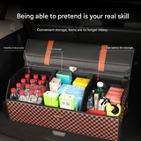Extra Large Beige Foldable Car Trunk Storage Box - Large Capacity Insertable Rear Organizer - Front View
