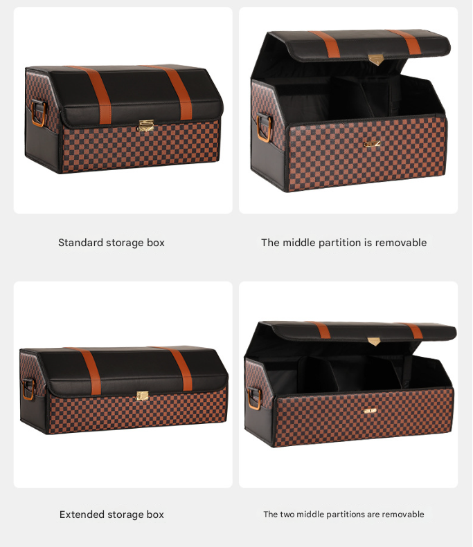 Extra Large Crocodile Print Black Foldable Car Trunk Storage Box - Large Capacity Insertable Rear Organizer