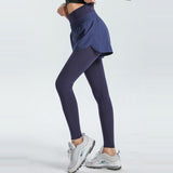 M Navy Blue Women's High-Waist Athletic Skort with Built-In Shorts - Breathable Quick-Dry Running Skirt with Phone Pocket