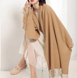 Sky Blue 2 PCS Skin Red Solid Color Scarf Shawl with Tassels - Warm Korean Style Wrap (180cm x 70cm) - Front View