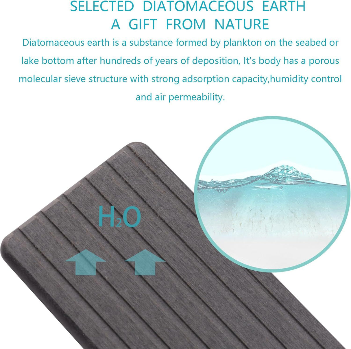 Engraved Inner Frame - Medium Grey 2-Piece Rectangular Diatomaceous Earth Coaster Set - Absorbent Grooved Mat for Sink and Bathroom