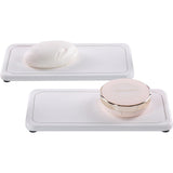 Upper And Lower Slots White 2-Piece Rectangular Diatomaceous Earth Coaster Set - Absorbent Grooved Mat for Sink and Bathroom - Front View