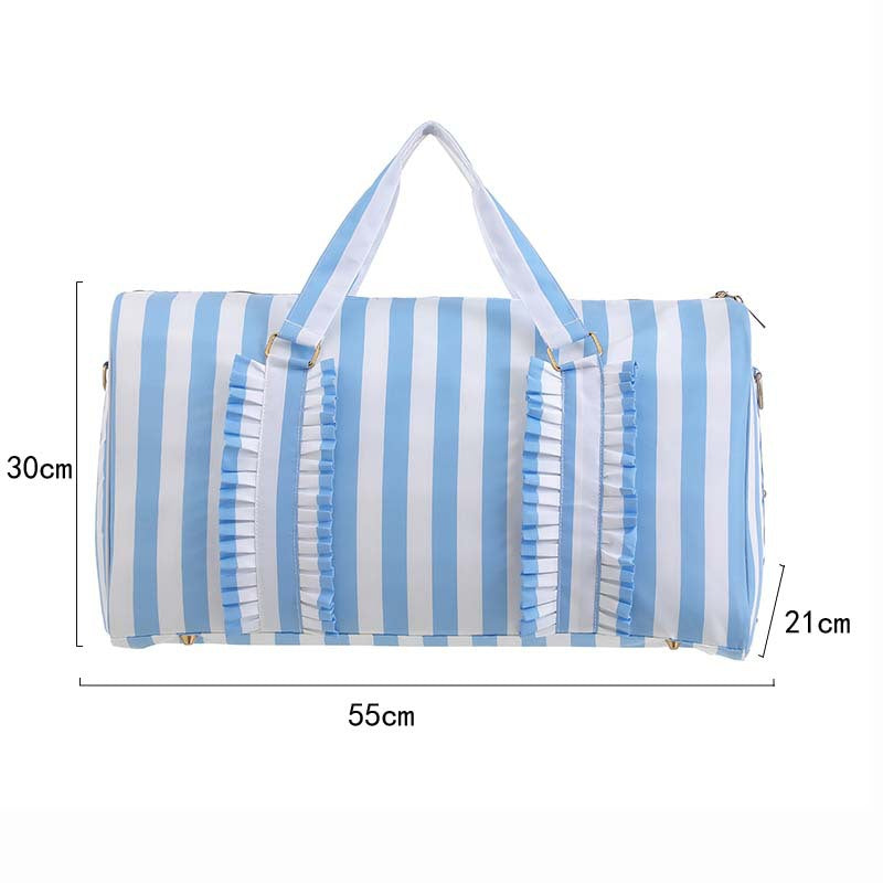 Green Travel Bag with Large Capacity - Stylish Striped Backpack for Short Trips, 40x28x10cm