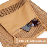 Brown Double Layer Mesh Beach Bag - Large Capacity - Top-Down View