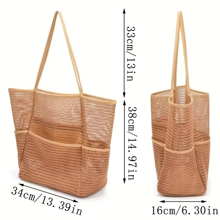 Pink Double Layer Mesh Beach Bag - Large Capacity